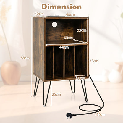 Dimension diagram for the record player stand with storage shelves