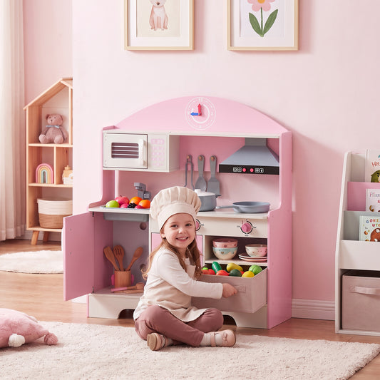 AIYAPLAY Kids Play Kitchen with Lights & Sounds in Pink