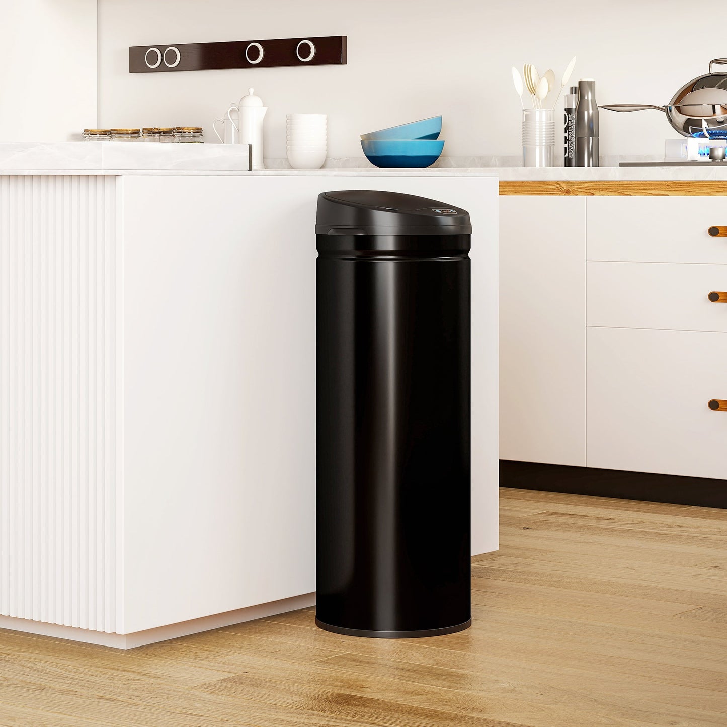 HOMCOM 50L Stainless Steel Sensor Bin - Black