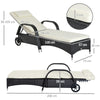 Outsunny Rattan Sun Lounger, Garden Lounger Recliner with Wheels and Adjustable Backrest, Outdoor Reclining Sunbed Garden Chair with Cushion and Headrest for Patio, Beach, Terrace, Black