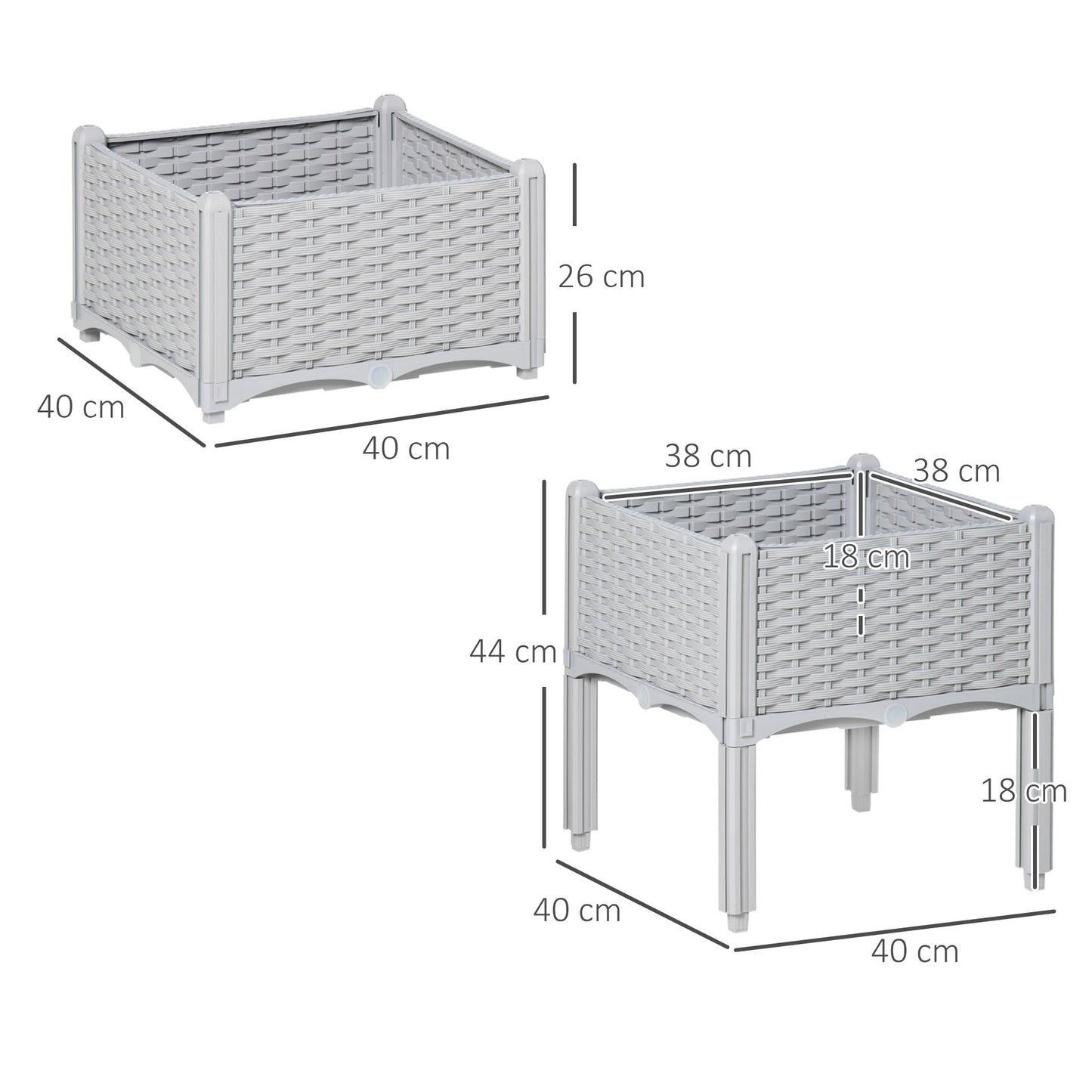 Outsunny Set of Two Rattan-Effect Planters - Grey