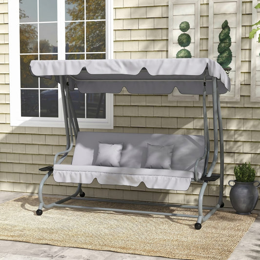 Outsunny Three-Person Garden Swing Chair in Light Grey