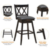 Set of 2 Counter Height Bar Stool with Foot Rest Upholstered Cushion-Black