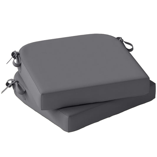 Outsunny Outdoor Chair Seat Cushions Set of 2, Garden Chair Cushions with 7cm Thick Foam & Ties, Dark Grey