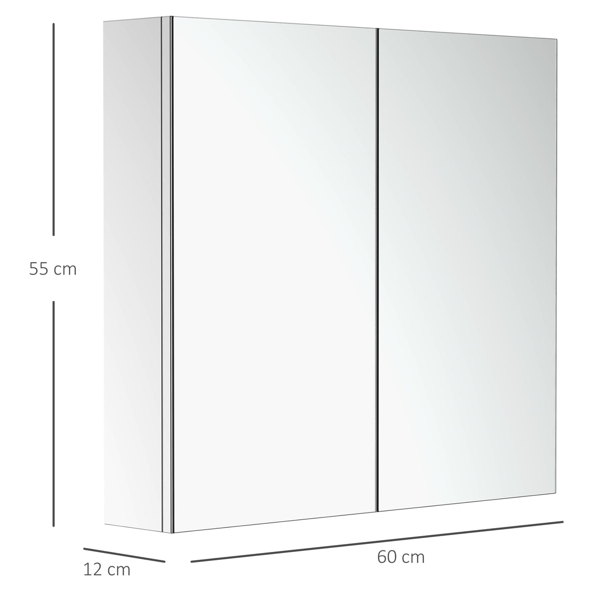 HOMCOM Bathroom Mirror Cabinet, Stainless Steel Wall Mounted Bathroom Storage Cabinet with Double Doors, 60x55cm