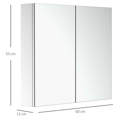 HOMCOM Bathroom Mirror Cabinet, Stainless Steel Wall Mounted Bathroom Storage Cabinet with Double Doors, 60x55cm