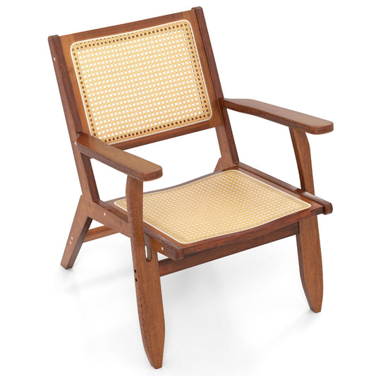 Boho Rattan Accent Chair with Solid Bamboo Wood shown from a high angle on a white background
