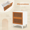 Boho Accent Table with 2 Handwoven Rattan Decorated Drawers-White