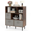 3-Tier Bookcase with 3 Removable Folding Fabric Drawers-Rustic Brown