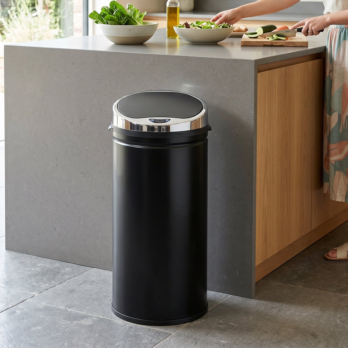 HOMCOM 42L Automatic Motion Sensor Rubbish Bin with Fingerprint Resistant, Stainless Steel, Black