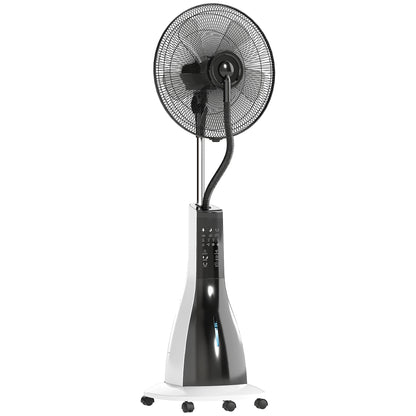 HOMCOM Pedestal Fan with Water Mist Spray, Spray Misting Fan with 75√Ç¬∞ Oscillation, Remote Control, Tilt Head, 3 Speeds, 3 Modes, 3 Mist, 3L Water Tank, Wheels, for Home, 125 cm