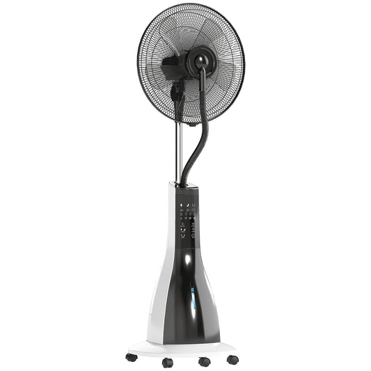 HOMCOM Pedestal Fan with Water Mist Spray, Spray Misting Fan with 75√Ç¬∞ Oscillation, Remote Control, Tilt Head, 3 Speeds, 3 Modes, 3 Mist, 3L Water Tank, Wheels, for Home, 125 cm