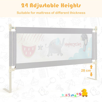 175CM Baby Bed Rail Guard with Double Safety Lock and Adjustable Height-Grey