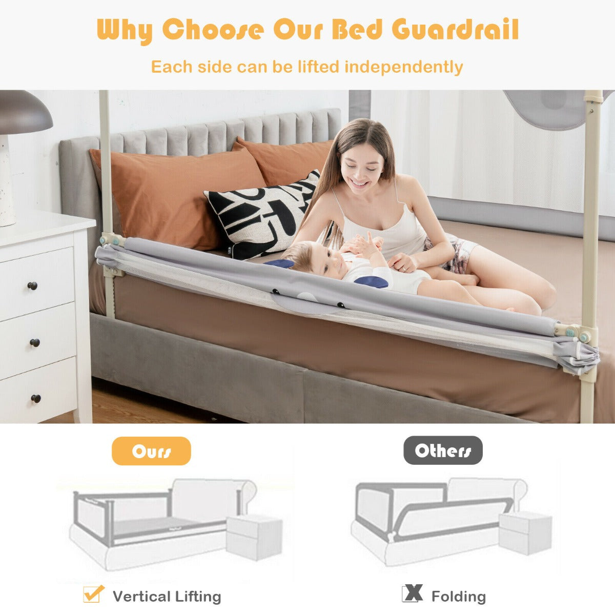 142/175CM Toddler Infant Security Guardrail with Double Lock-Size 2