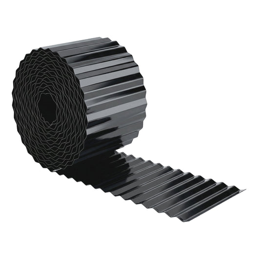 Outsunny Metal Garden Edging Border, 8 in x 21.3 ft Corrugated Heavy Duty Galvanised Steel Lawn Edging, Dark Grey