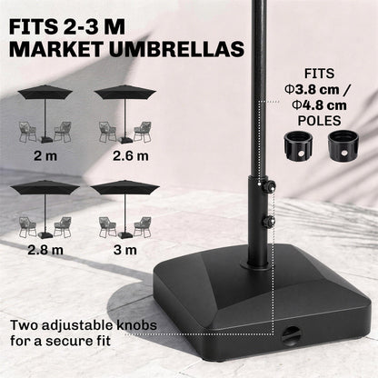 Outsunny Garden Parasol Base Holder, 43kg Water or 60kg Sand Filled, Outdoor Market Umbrella Stand Weight with Wheels and Brakes, Black