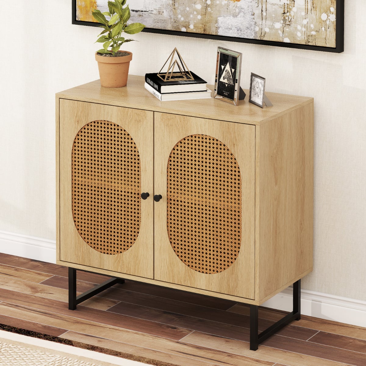 Buffet Cabinet Rattan Storage Cabinet Boho Sideboard-Natural
