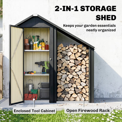 Outsunny 2 in 1 Galvanised Steel Firewood Shed in Dark Grey