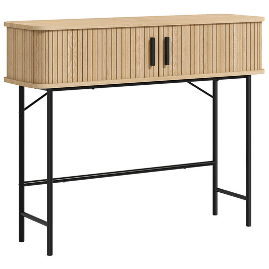 HOMCOM Console Table 2-Compartment Storage Hallway Table Steel Frame for Entryway Living Room 100 cm Oak Tone Black