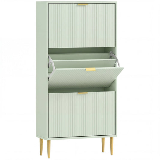 HOMCOM Elegant Three-Drawer Shoe Cabinet - Light Green