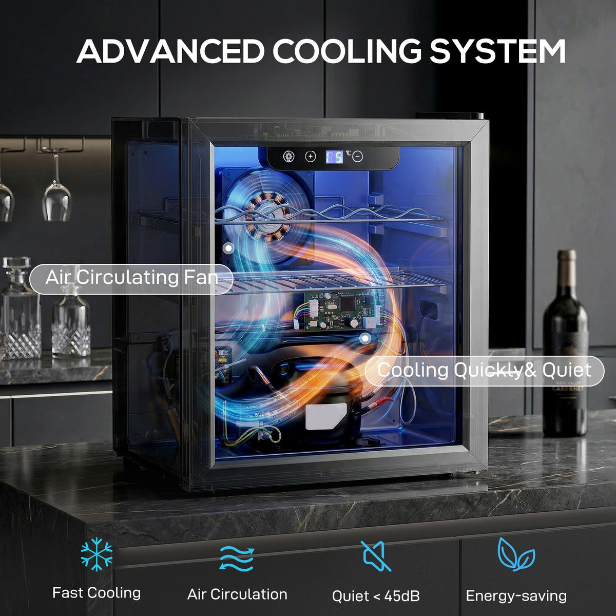 HOMCOM 12 Bottle Wine Cooler, 36 Litre Capacity, 4-16°C Under Counter Drinks Beer Wine Fridge with Glass Door, LED Light, Black