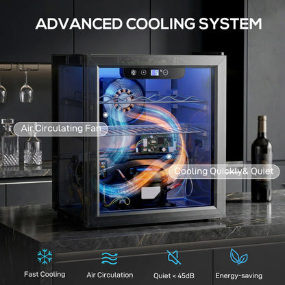 HOMCOM 12 Bottle Wine Cooler, 36 Litre Capacity, 4-16°C Under Counter Drinks Beer Wine Fridge with Glass Door, LED Light, Black