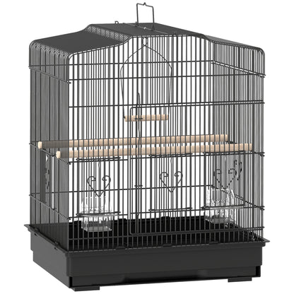 PawHut Large Metal Bird Cage with Perches, Food Bowls, Swing, for Budgies, Parakeets, Black
