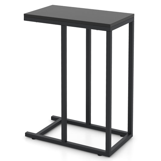 C-Shaped End Table with a black rectangular top and a slim metal frame on a white background