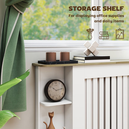 HOMCOM Radiator Cover with Open Storage Shelves, Vertical Slatted Cabinet Shelf Heater Cover for Living Room, Hallway, Large, White