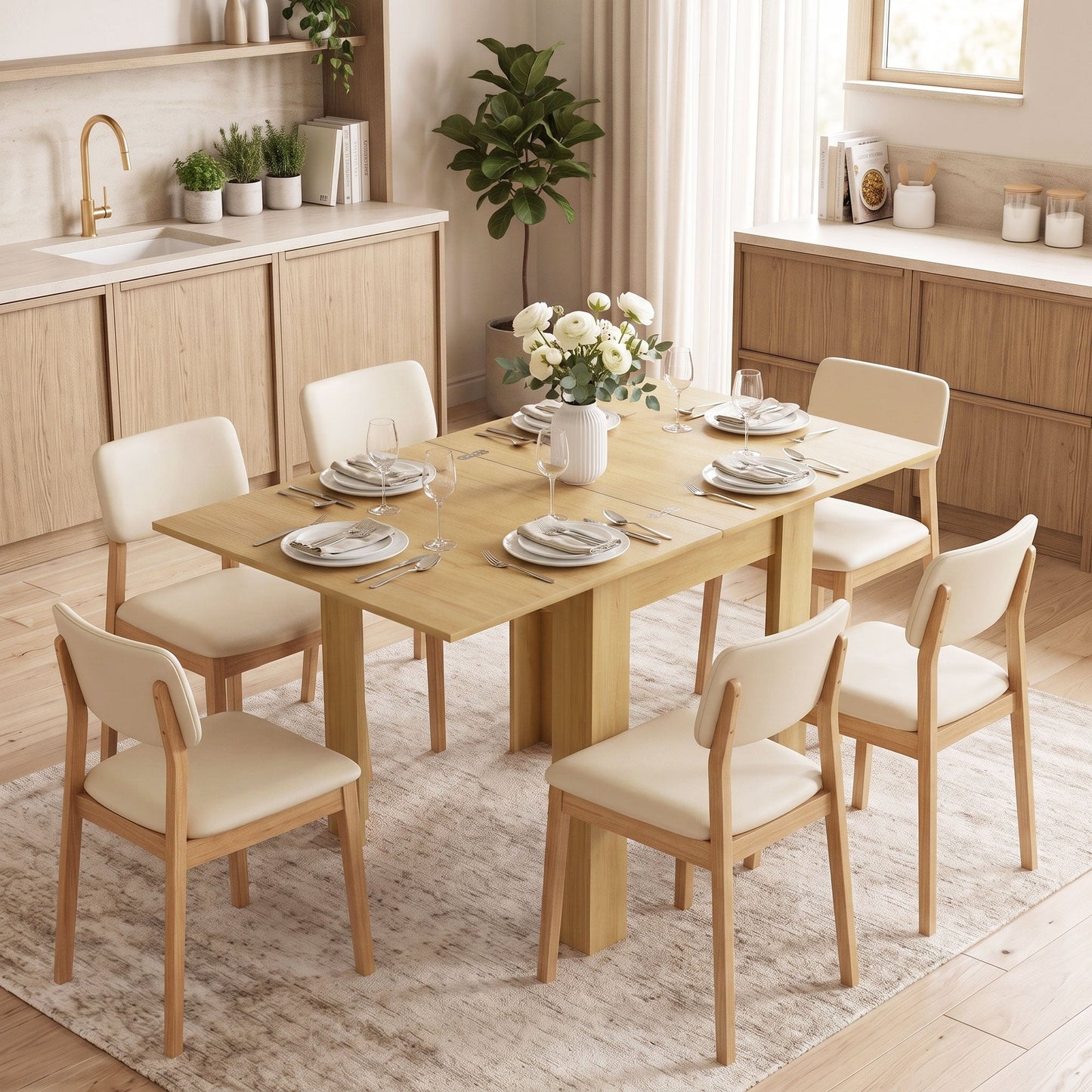 HOMCOM Square Dining Table, Modern Small Dining Table with Wood Effect, Space Saving, Non-slip Foot Pads, White