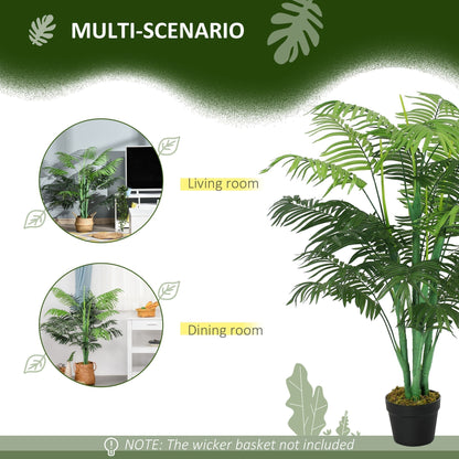 Outsunny 125cm/4FT Artificial Palm Plant Decorative Tree with Nursery Pot, Fake Plastic Indoor Home Office Decor, Green