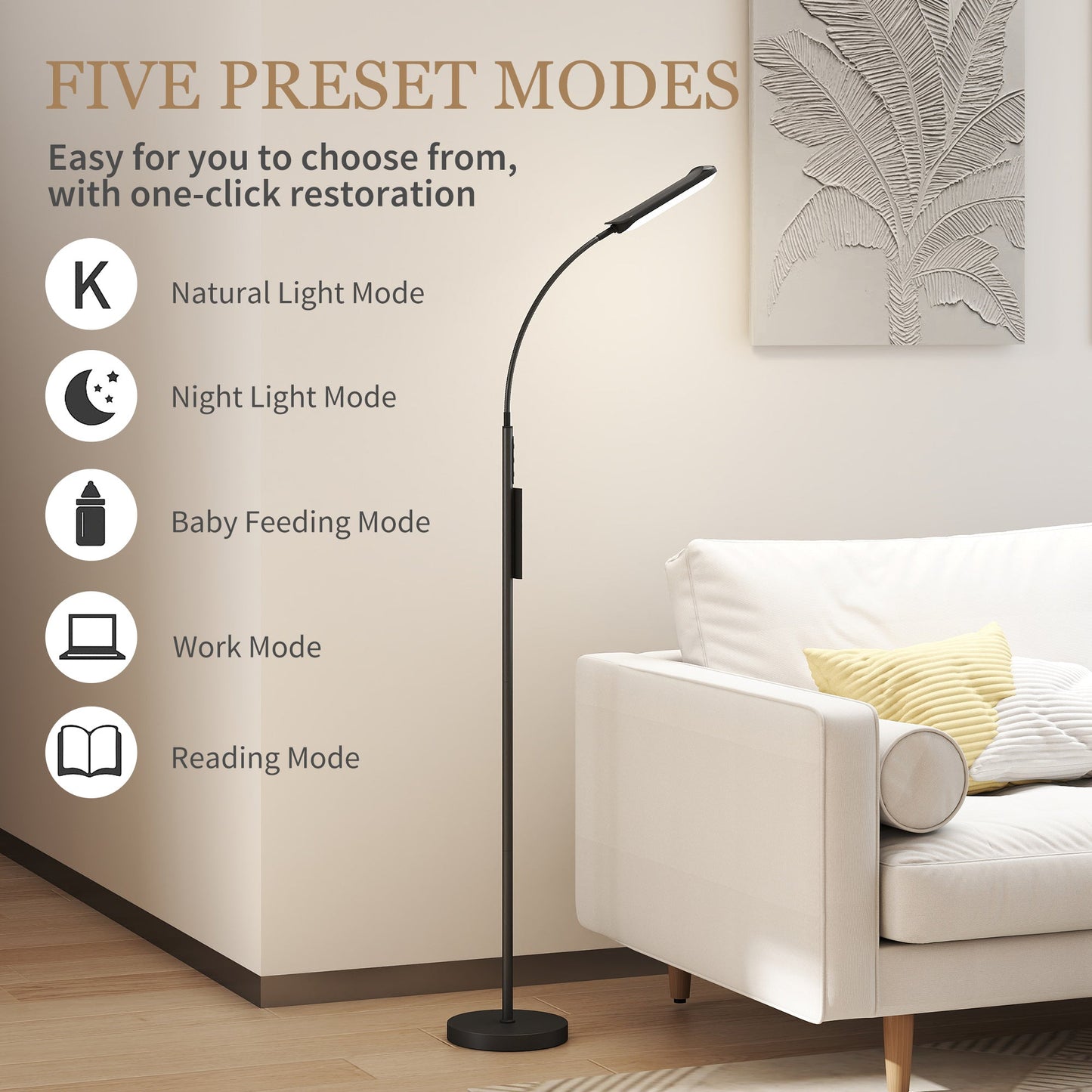 HOMCOM LED Floor Lamp, Standing Lamp with Remote & Touch Control, Stepless Dimmable Colours Temperature & Brightness, 360 degrees Adjustable Gooseneck, 1 Hour Timer, Memory Function for Living Room, Black