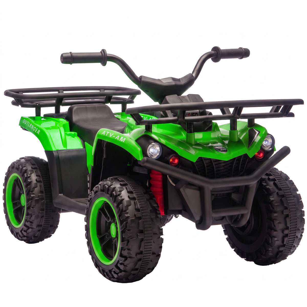 AIYAPLAY 12V Kids Electric Quad Bike, Ride on ATV with Dual Motors, Soft Start, Storage, Music, Lights for 3-8 Years, Green