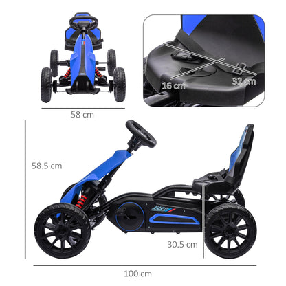 HOMCOM Kids Pedal Go Kart, with Adjustable Seat, EVA Wheels, Seat, Handbrake - Blue