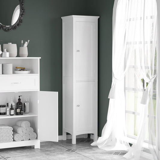 kleankin Tall Bathroom Storage Unit, Slim Bathroom Cabinet with Adjustable Shelves and Double Door, White