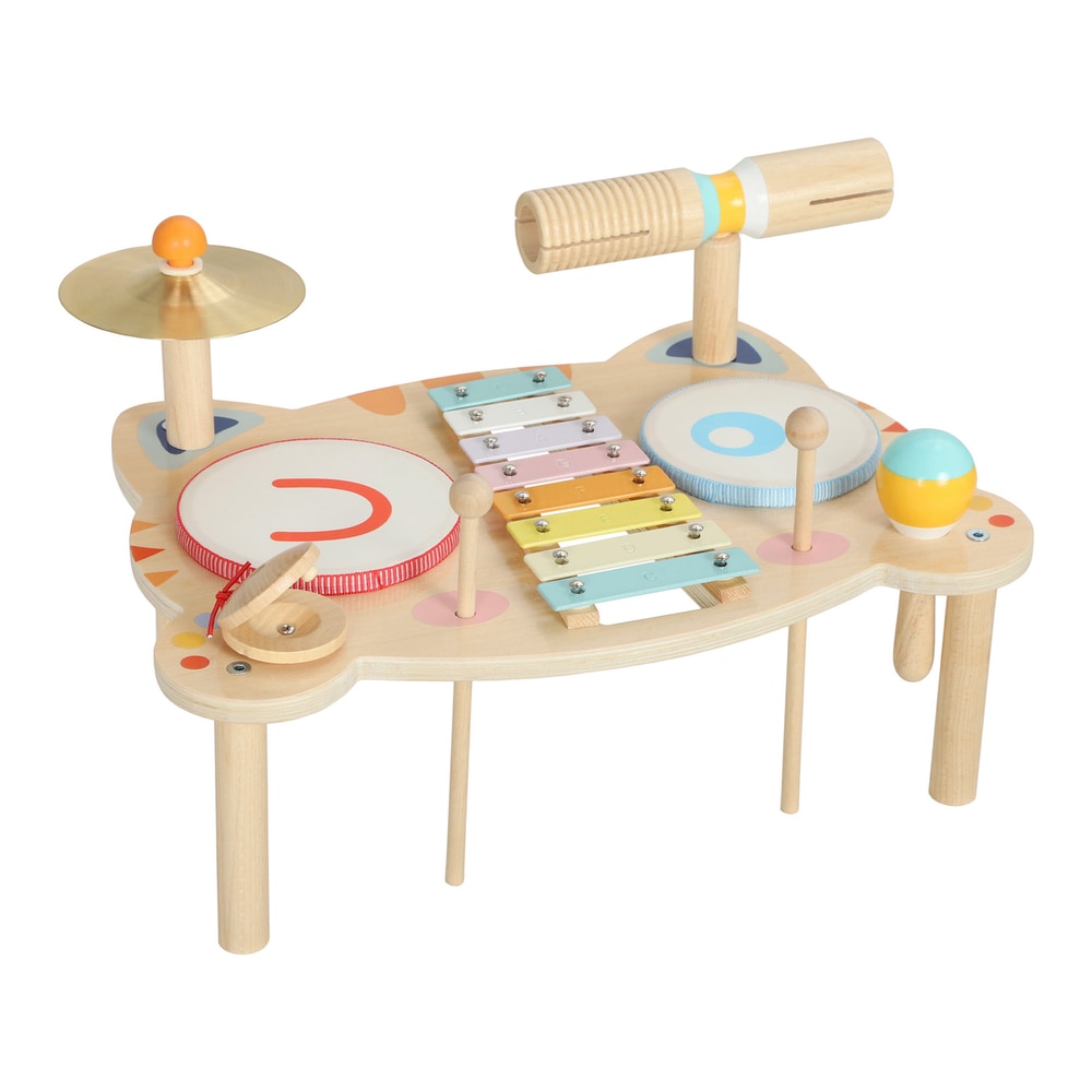 AIYAPLAY Kids Drum Kit, Wooden Musical Instruments with Xylophone, 2 Drums, Cymbal, Shaker, Wood Block, Gift for 18 M-6 Years