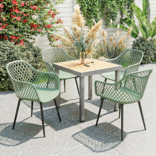 Outsunny Garden Chairs Set of 4, Garden Dining Chairs with Cut Out Diamond Back and Armrests for Patio, Balcony, Terrace, Green