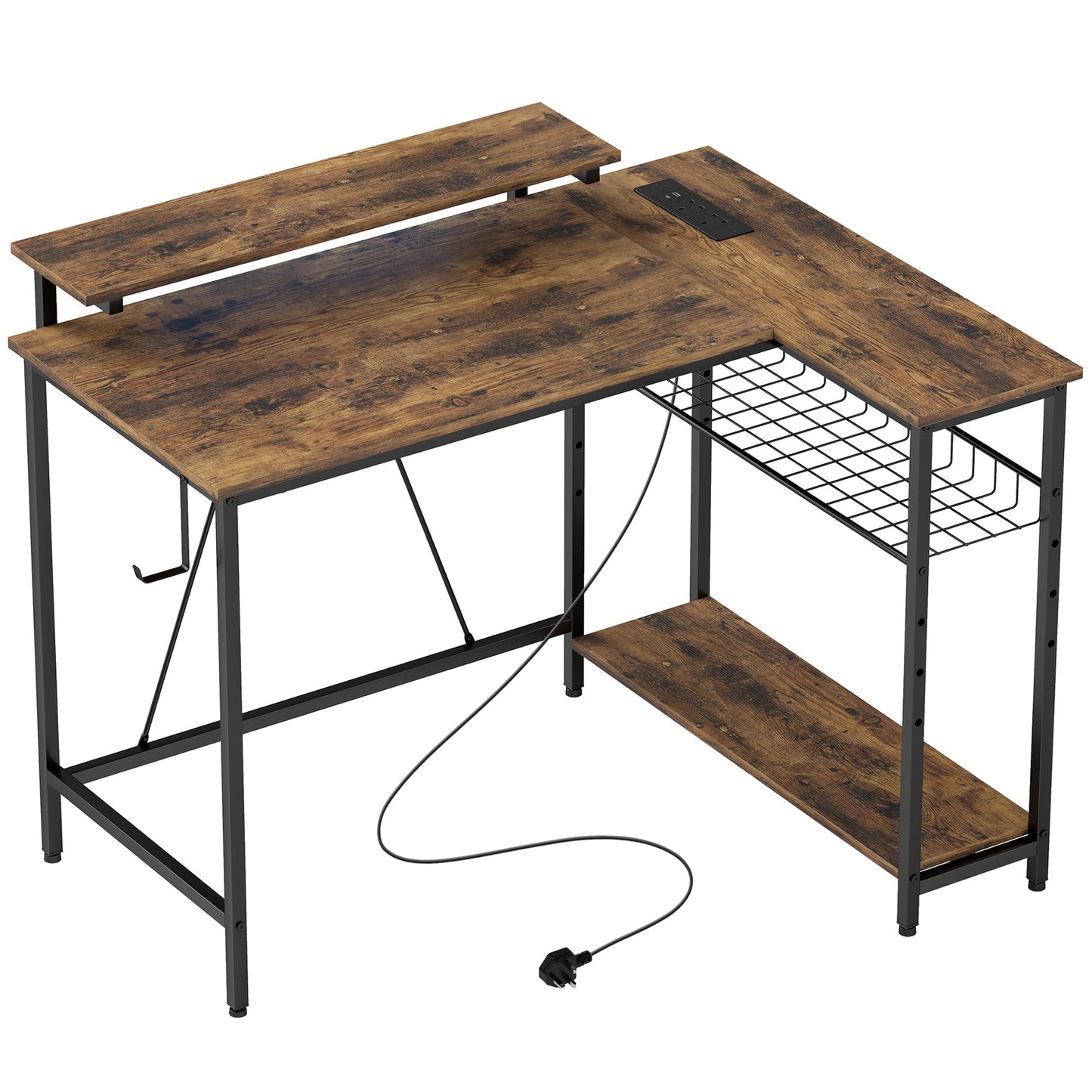 HOMCOM Reversible 'L' LED Light Gaming/Work Desk - Rustic Brown