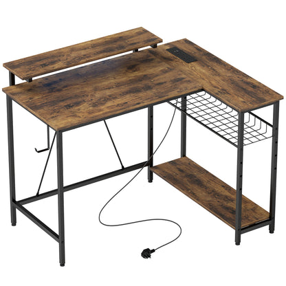 HOMCOM Reversible 'L' LED Light Gaming/Work Desk - Rustic Brown