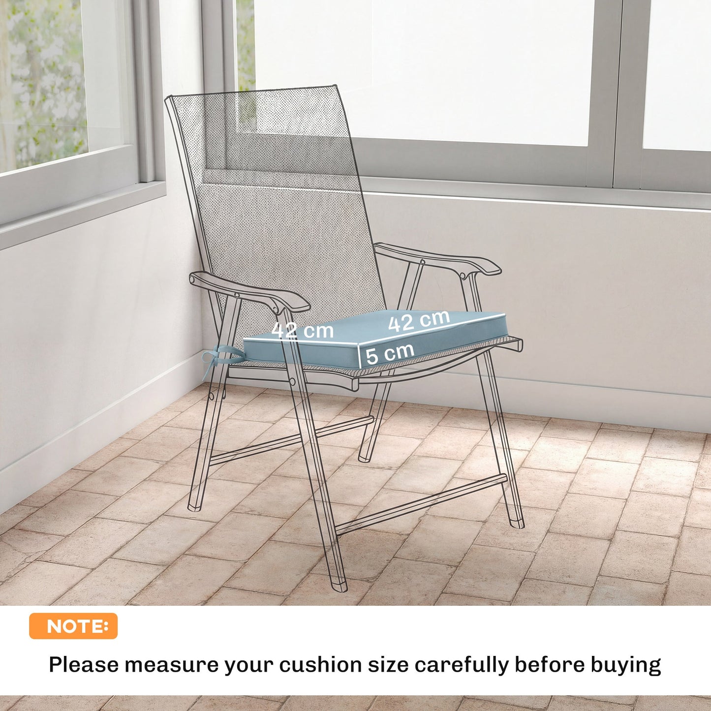 Outsunny Set of 6 Chair Cushion Seat Pads Dining Chair w/ Straps, Indoor Outdoor Removable Tie On Garden Patio, Light Grey