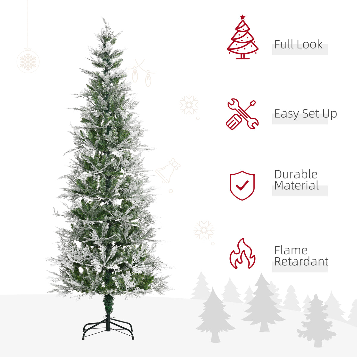 HOMCOM 7 Ft Pencil Snow Flocked Artificial Christmas Tree in Green
