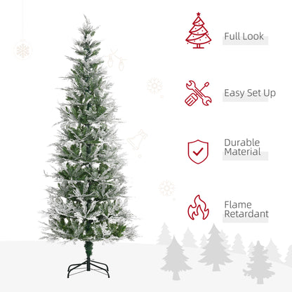 HOMCOM 7 Ft Pencil Snow Flocked Artificial Christmas Tree in Green