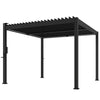 Outsunny 3 x 3 m Louvered Pergola with Solar LED lights, Metal Roof, Patio Gazebo Pergola Canopy with Drainage Gutters, Black