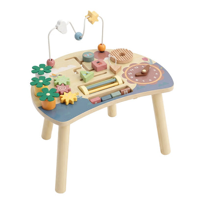 AIYAPLAY Wooden Baby Activity Table for 1-3 Years, 6-in-1 Montessori Activity Table with Gears, Bead Maze, Rotating Clock