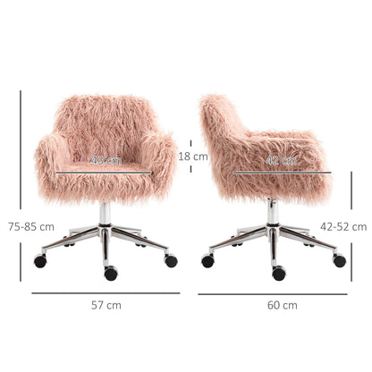 Vinsetto Faux Fur Desk Chair, Rolling Swivel Makeup Chair with Adjustable Height, Armrets for Home Office, Bedroom, Pink