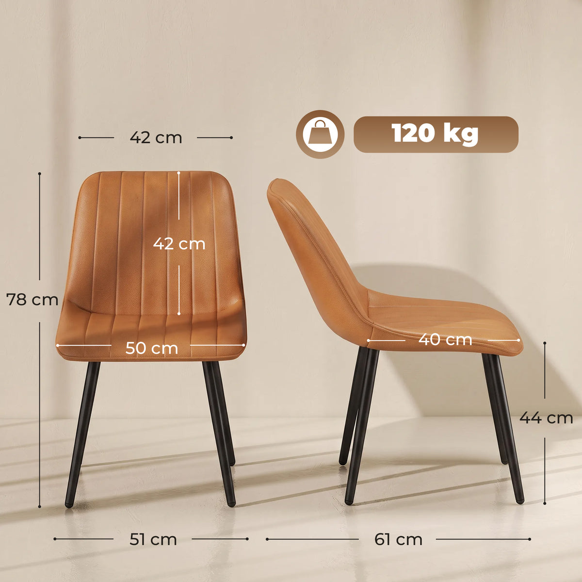 HOMCOM Faux Leather Upholstered Kitchen Chairs in Brown
