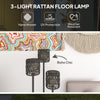 Outsunny Boho Rattan Floor Lamp, 3-Lights Rattan Lamp with Shelf, Freestanding Solar Garden Light with Auto On/Off Lights, Grey