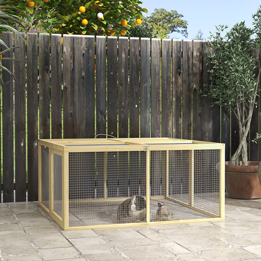 PawHut Wooden Folding Rabbit Hutch, for 2-3 Rabbits - Natural Wood