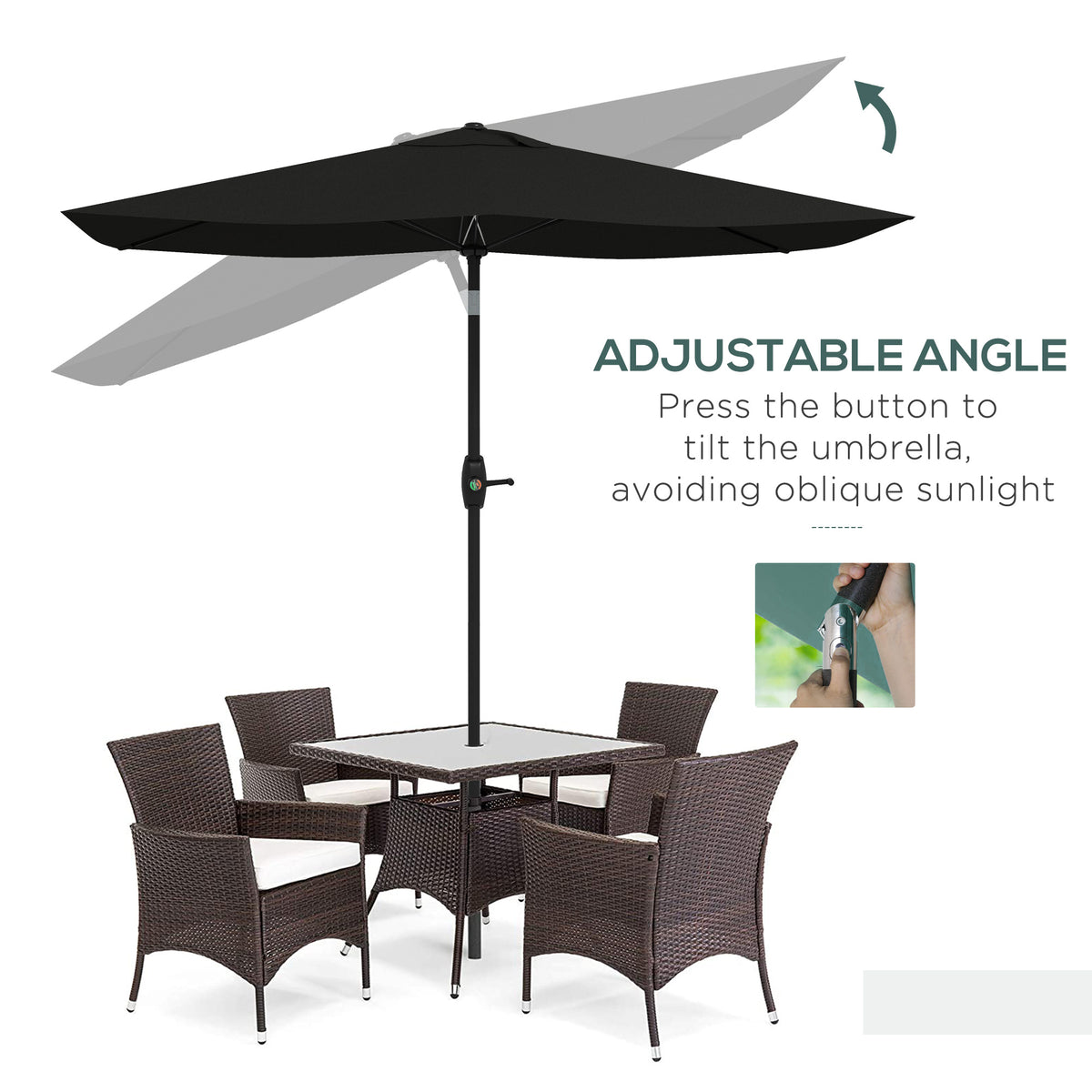 Outsunny Garden Parasol Umbrella with Aluminium Pole in Black