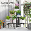 Outsunny Three-Tier Corner Metal Plants Shelves - Black